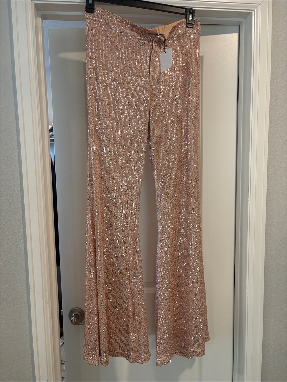 Sequin Boot Cut Jumpsuit Pants - Rose Gold